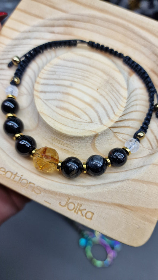 Triple-Element Healing Bracelet: Black Tourmaline, Citrine, and Clear Quartz